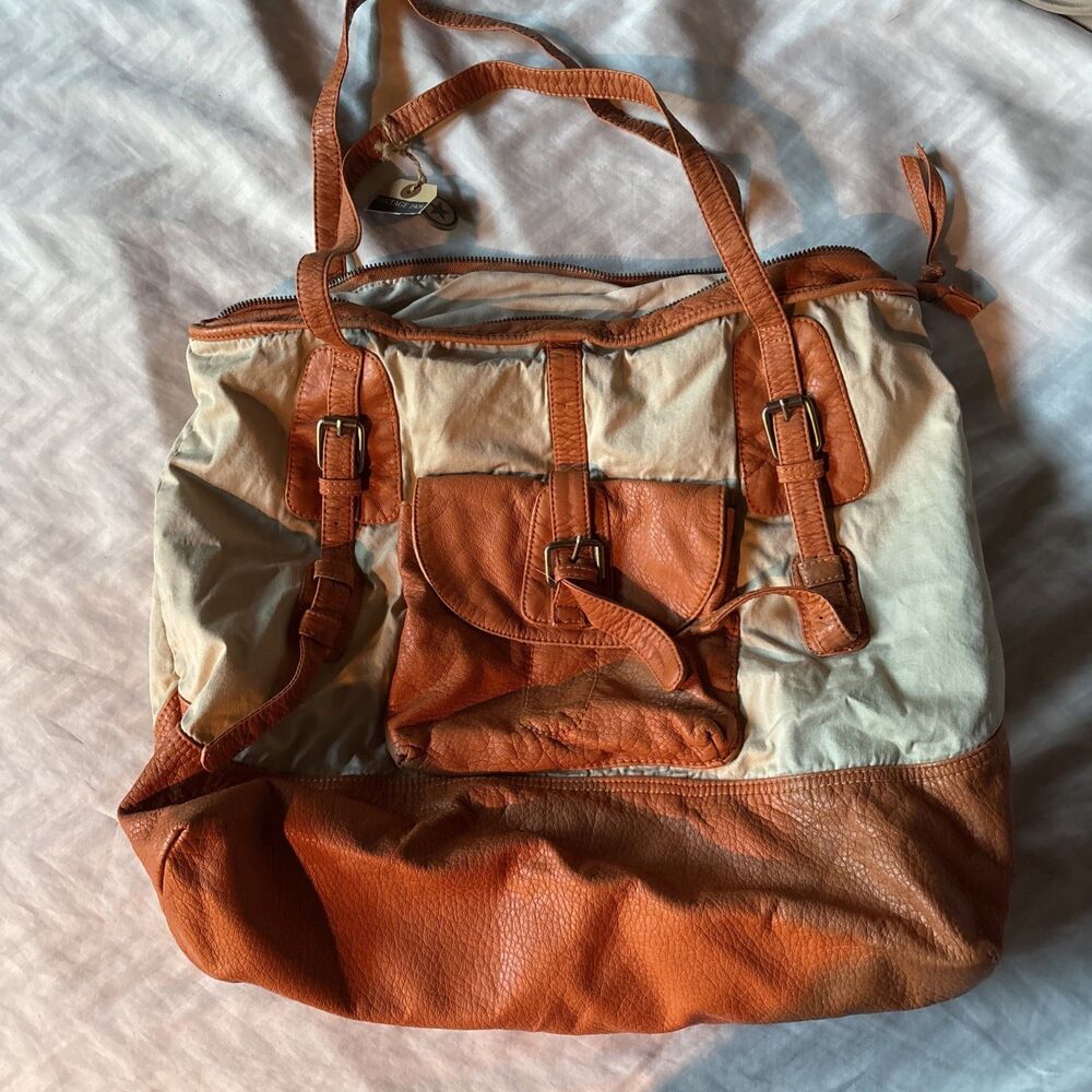 Circa 2012 Converse Cotton Canvas & Faux Leather Lg Tote Bag/ Purse 20" X 14"